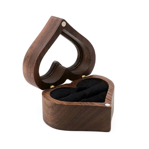 Heart Wooden Ring Box - Double Slot