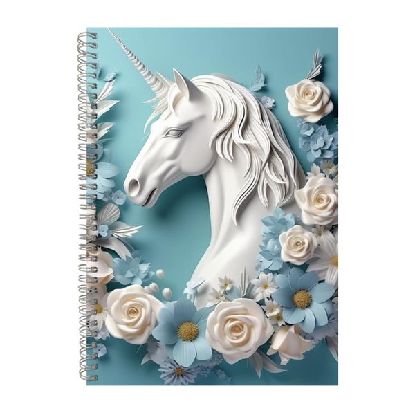 White Unicorn White And Blue Flowers Notebook Gift Idea Notepad Pad 107