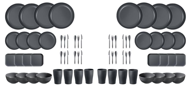 64 Piece Wheat Fiber Everyday Dining Set for Home and Outdoor Use