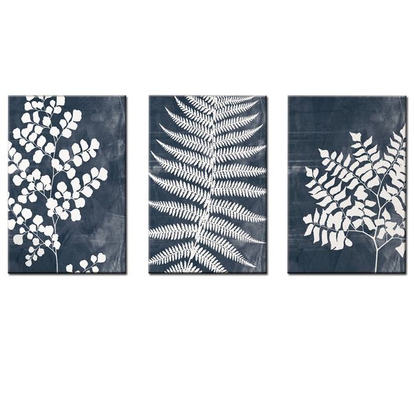 Canvas-Art-Navy Blue Fern Boho Abstract Wall Art