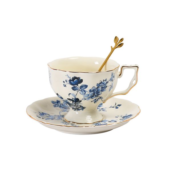 European Rose Pattern Ceramic Coffee Cup and Saucer Set
