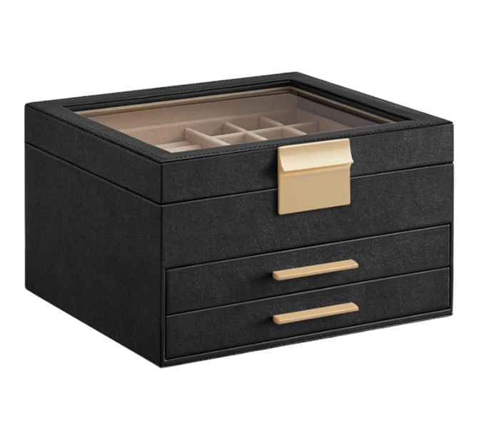 Jewellery Box/Storage Box, Clear Lid, Three-Drawer Design
