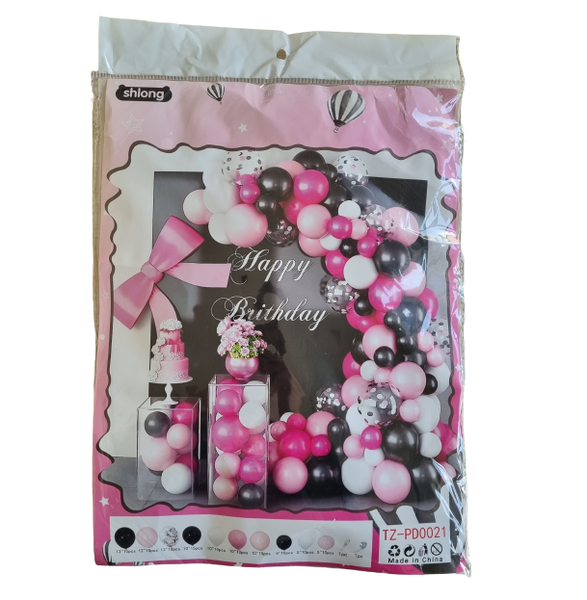 Pink - Black and White Balloon Garland - Arch Kit