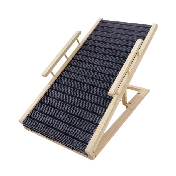 Adjustable Wooden Pet Ramp with Handrails - Non-Slip Folding Dog Ramp