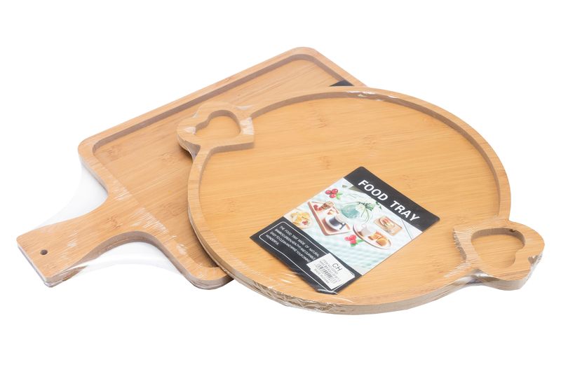 Natural Bamboo Wooden Food Tray Set x2