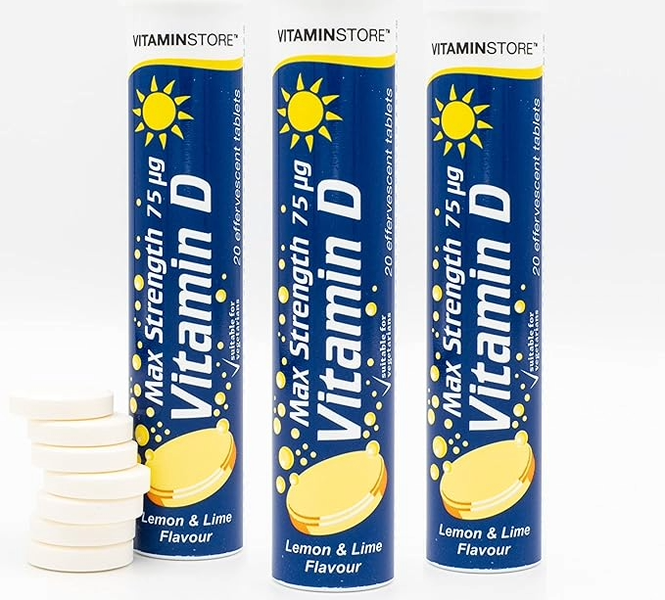 Vitamin D Effervescent Tablets Max Strength 75ug - 3 Packs of 20