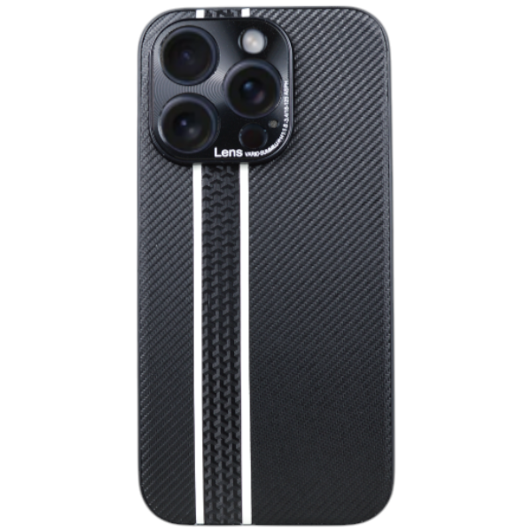 Black &amp; White Striped Phone Case Compatible With iPhone 15 Pro Max- Black
