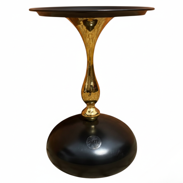 SMTE - Luxury Marble Pedestal Accent Side Table with Gold Stem - Black