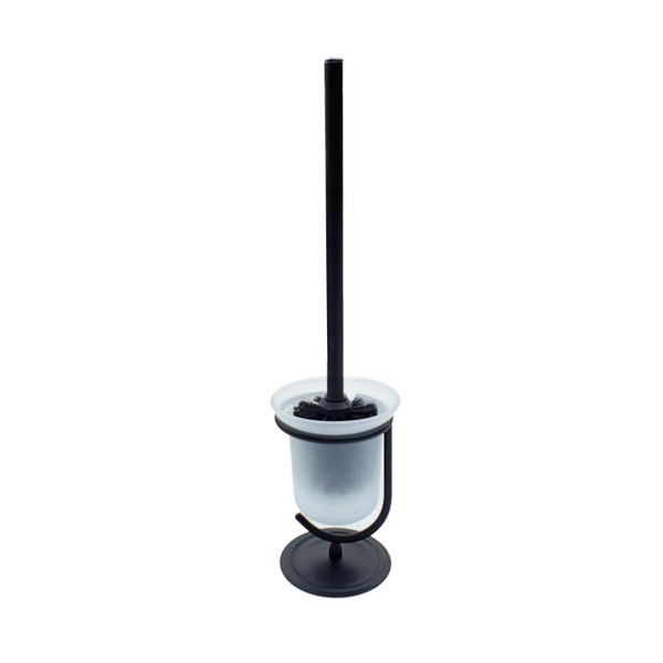 Kirk Aqua Freestanding Brass Toilet Brush Set &amp; Glass Bowl