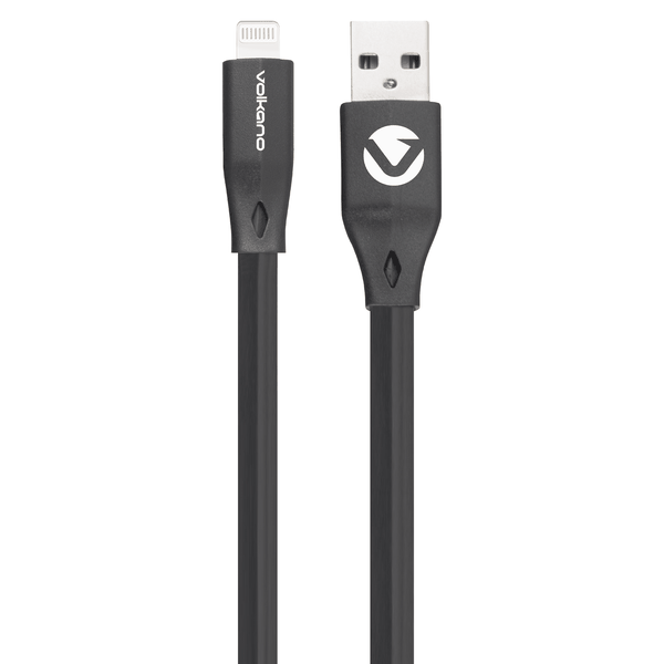 Volkano Slim Series Flat PVC USB-A to Lightning Cable 1.2m - Black