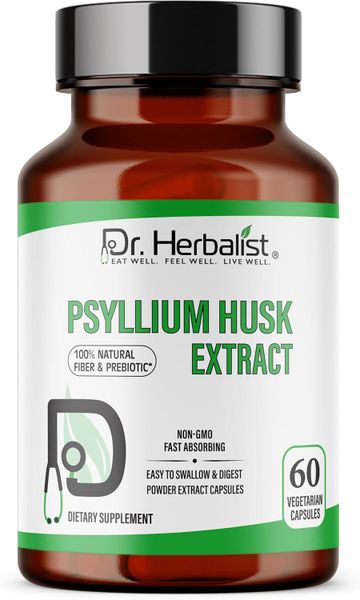 Dr Herbalist Psyllium Husk Fiber Capsules Supplement 60 Capsules