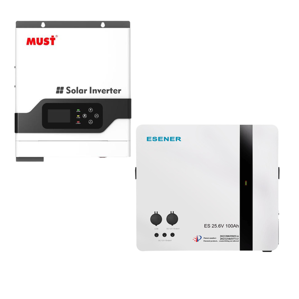 3kW Must Hybrid Inverter &amp; 2.56kWh Esener Lithium Ion Battery (100Ah)