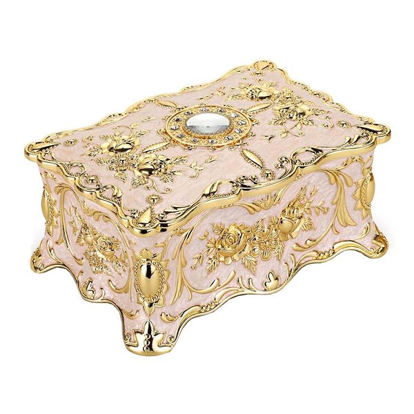 Vintage Jewelry Organizer Box Metal Trinket Storage Box Treasure Chest Box