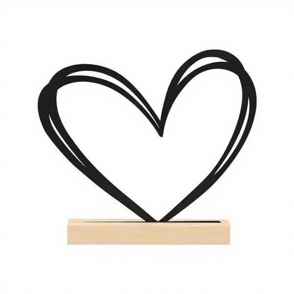 Black Brown Wood Tabletop Heart Sculpture