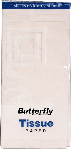 Butterfly Tissue Paper 4 Sheets - White (Pack Of 12)
