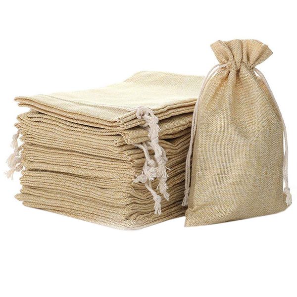 25 Pcs 5.9 inch X 8 inch Natural Linen Burlap Bags with Jute Drawstring for
