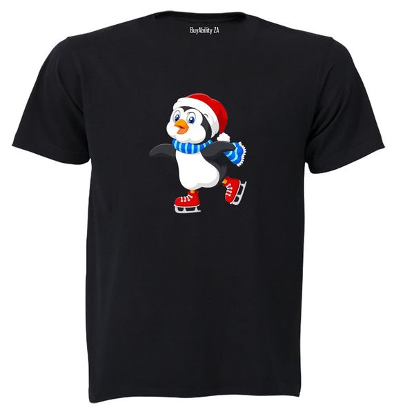 Ice Skating Penguin - Kids T-Shirt (Grey)