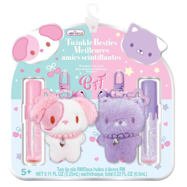 Hot Focus Twinkle Besties - Plush Keychain &amp; Shimmer Lip Oil Set (2 Pack)