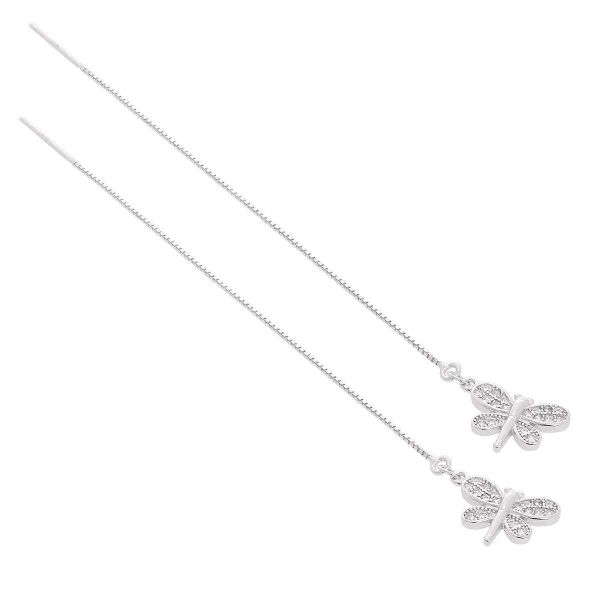 Sterling Silver &amp; Clear CZ Crystal Butterfly Pull Through Earrings