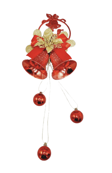 Christmas Decoration - Bell + Ball + Glitter Christmas Flower (Red)
