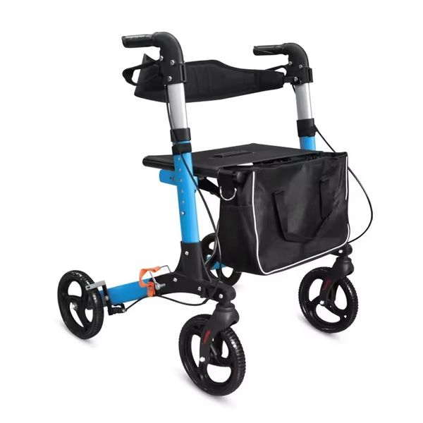 Lightweight Folding Rollator Walker with Seat Storage Bag Brakes Blue Black