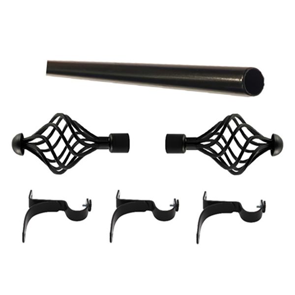 Matoc 25mm Curtain Single Pole Set - Swirl Finials - Black