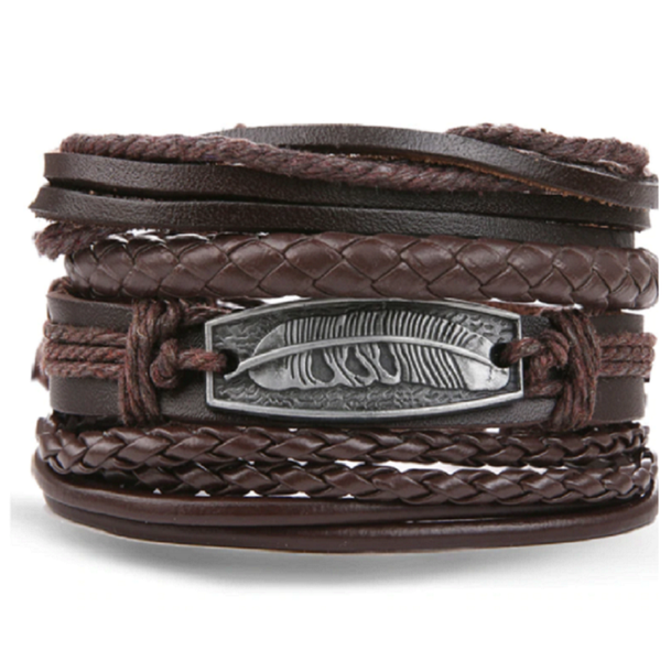 Michris 4 Piece Vintage Leather Bracelet - Woven Bracelet – 0195