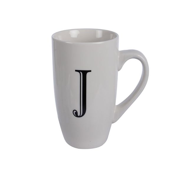Mug - Household Accessories - Ceramic - Letter J Design - White - 6 Pack