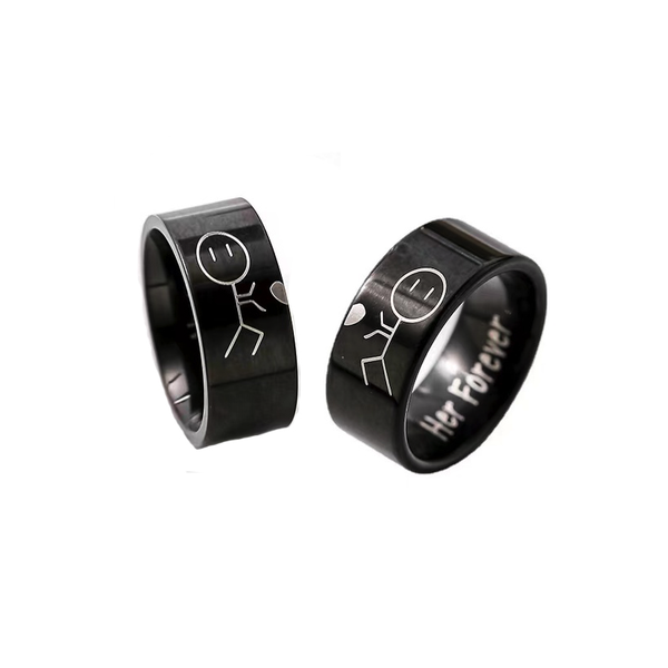 POU Stainless Steel Black Couple Ring Set - His and Hers