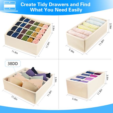 Set of 4 Underwear Drawer Organisers, Foldable Bra Drawer