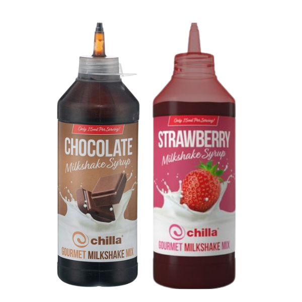 Chilla Chocolate &amp; Strawberry Milkshake Syrup Combo 1L Each - Rich Creamy
