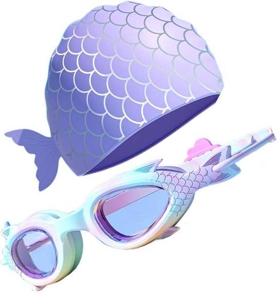 Children's Silicone Swim Cap And Goggles Set
