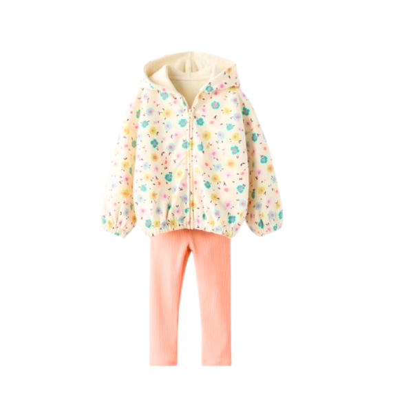 Floral Print Zip Hoodie Jacket with Legging