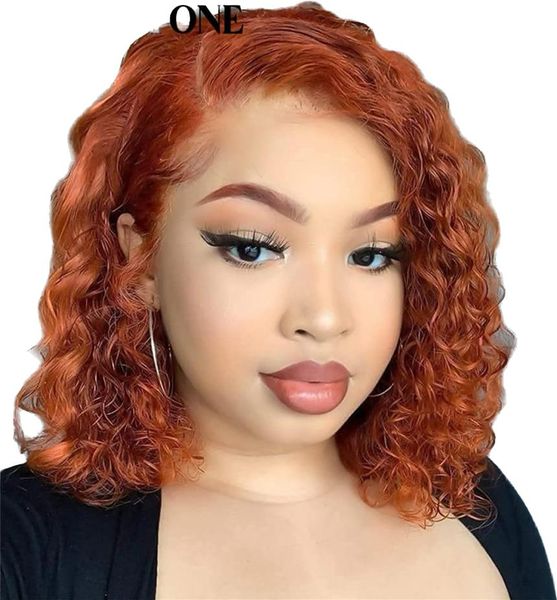 Orange Water wave Curls Full Frontal Brazilian Hair wig