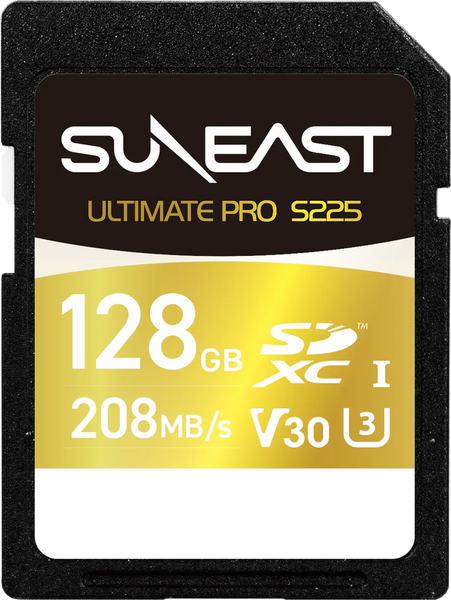 SunEast Ultimate Pro Gold Series V30 128GB SDXC Memory Card UHS 208MB/s 4K