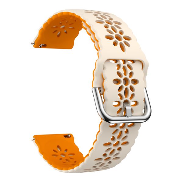 20mm Blossom Silicone Strap for Samsung Watch 4/5/6/7/7FE - Beige &amp; Orange
