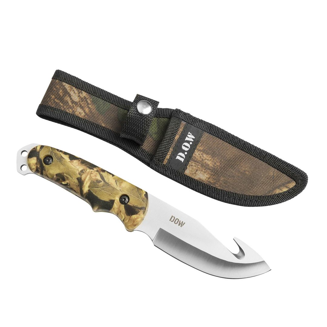 DOW 22cm Fixed Blade Hunting Knife with Gut Hook and Camo Handle