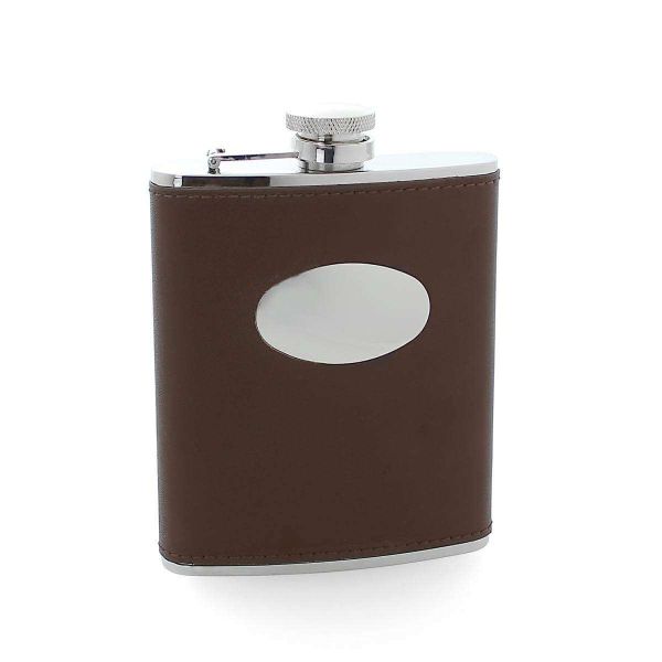 8oz Brown Leather Stylish Hip Flask Gift With Engraving Plate- 265ml