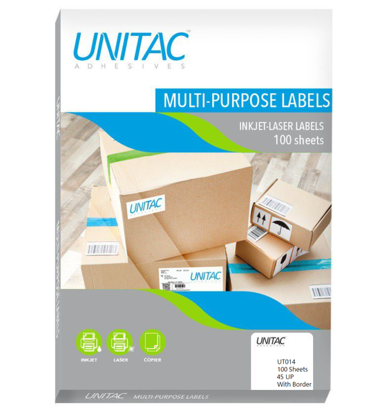 Unitac 45UP Laser Inkjet White Barcode &amp; Mailing Labels 45 UP - 100 Sheets
