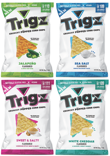 Corn Chips | Jalapeno, Sea Salt, Sweet Salty, Wh Cheddar | 40 Pk | Trigz