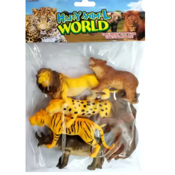 Happy Animal World Wild Life Animals Toy Figure Set - 6 Piece