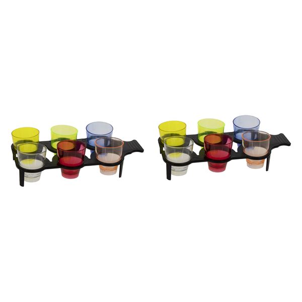 Bar Butler 6 Coloured Plastic Shot Glasses On A Black Tray - 25ml - 2 Pack