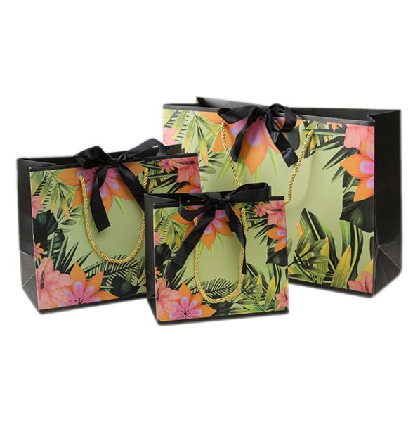 3 Pack Green And Black Floral Gift Bags