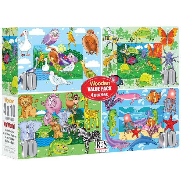 RGS Group My World Wildlife Wooden Puzzle - 4 X 9-10 Piece Puzzles