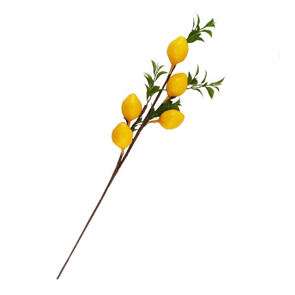 60cm Faux Lemon Fruit Branch With Green Leaves Artificial Plant