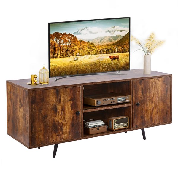 Wooden TV Stand Entertainment Center Media Console with Storage Cabinet