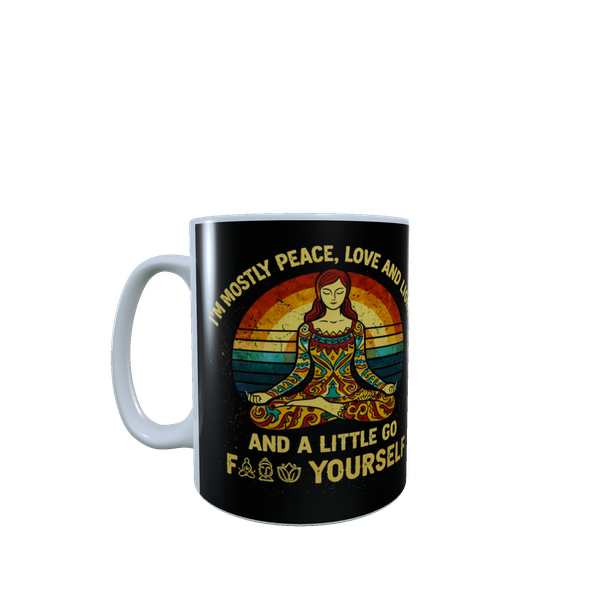 Mostly Peace Love And Light Meditation Ceramic Mug