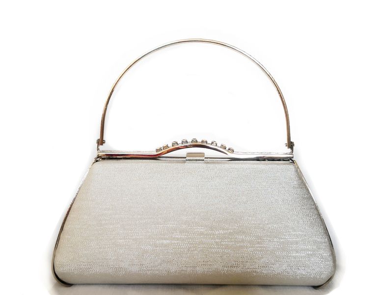 Lavanda Evening Bag Box Style with Metal Frame &amp; Diamantes - 80833 Silver
