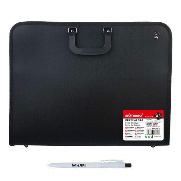 A3 Sturdy Quality Compartments Black Drawing Carry Bag With ReVibe Pen