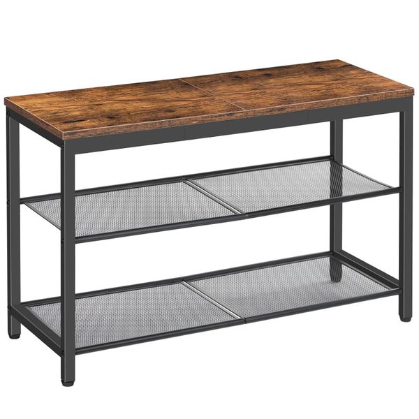 3-Tier Shoe Rack Bench Mesh Shelves Industrial Entryway Shoe Storage Bench